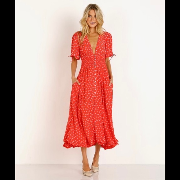 NWOT Cleobella Olivia Midi Dress in Salsa Floral RED/CORAL - SIZE S - Picture 8 of 15